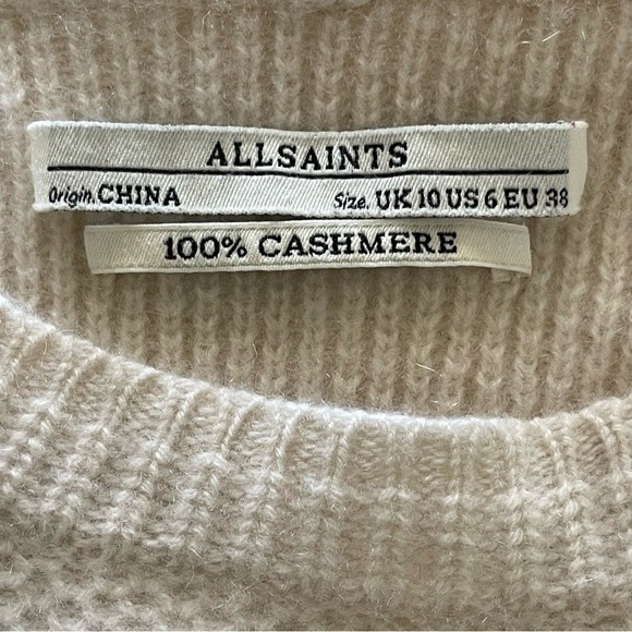 All Saints 100% Cashmere Crew Neck Knit Sweater in Oatmeal Natural Color. Size 6 - Picture 5 of 7